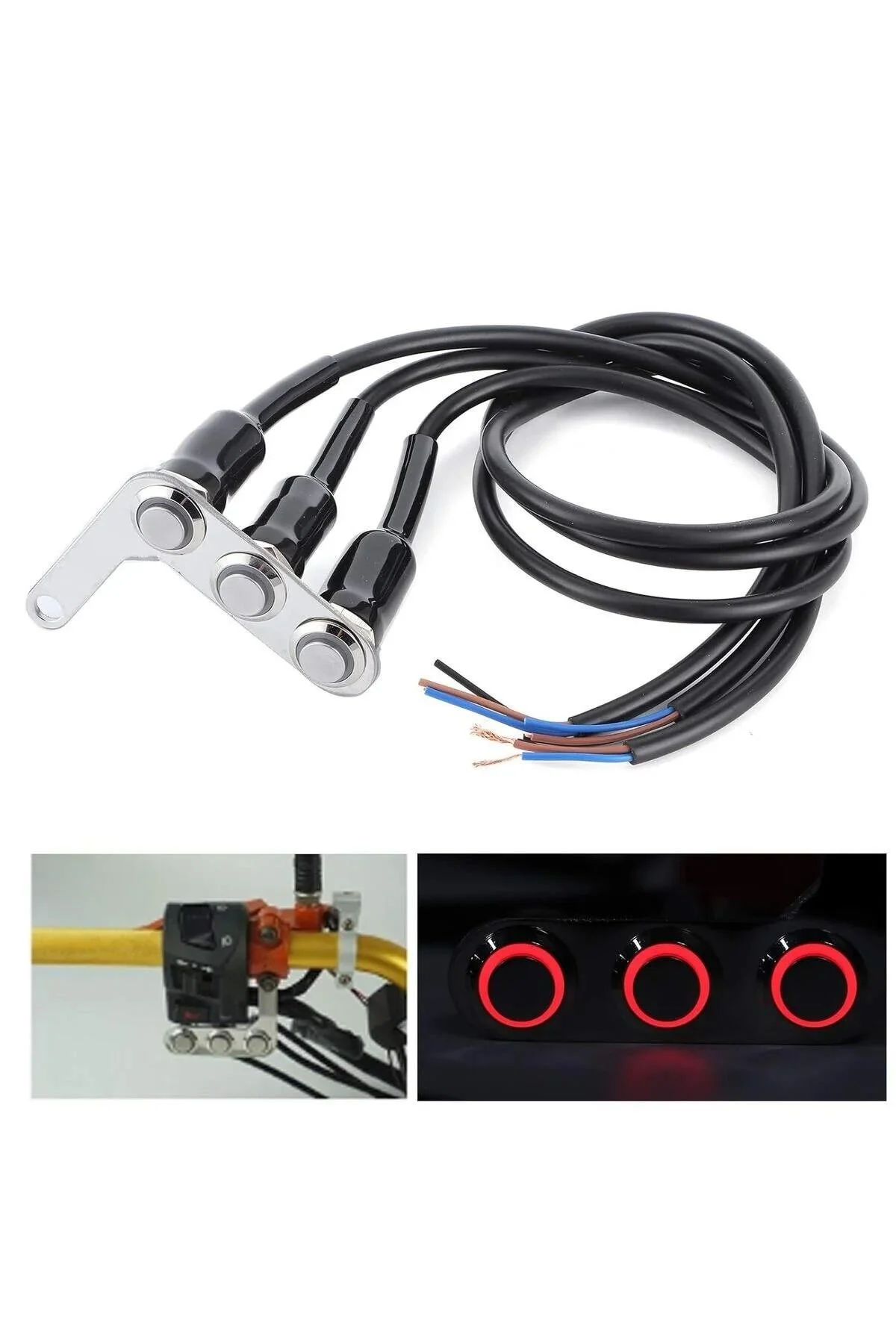 3-lu-universal-motosiklet-isikli-acma--c2d5e8 C9 3 lü Universal Motosiklet Işıklı Açma Kapama Düğmesi Gidon Bağlantılı Akıllı Aç Kapa Tuşu - Görsel 1